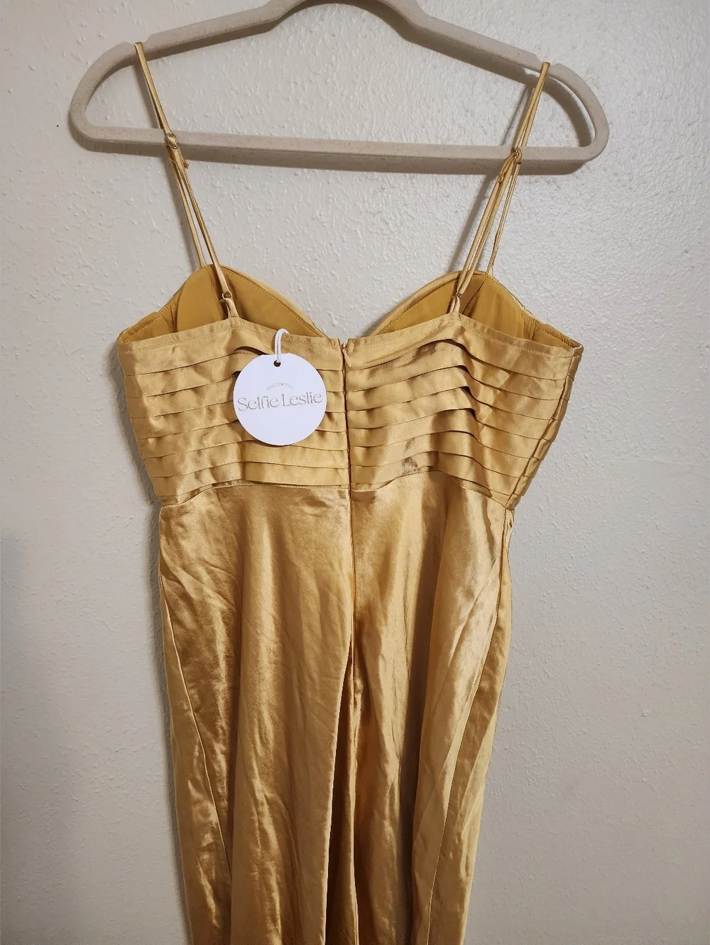 Selfie Leslie Azara Pintuck Bodice Maxi Yellow Dress L Wedding Party Prom